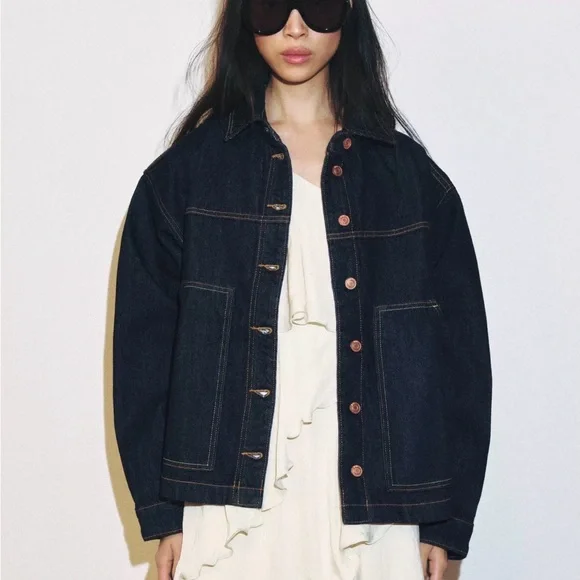 Zara Dark Indigo Denim Jean Jacket - Picture 3 of 3